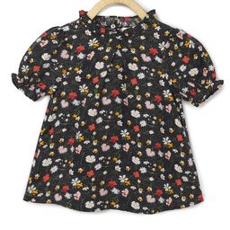 Chuppan Chupai Puffed Half Sleeves Seamless Botanical Flowers Printed Flared Top - Black-image-58
