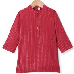 Babyhug Cotton Lurex Woven Full Sleeves Sequined Kurta - Red-image-73