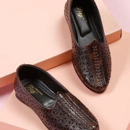 Tiny Bugs Floral Perforated Ethnic Mojaris - Brown-image-43