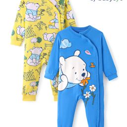 Babyoye Disney Interlock Knit Full Sleeves Front Open Rompers with Winnie The Pooh Graphics Pack of 2 - Blue & Yellow-image-51