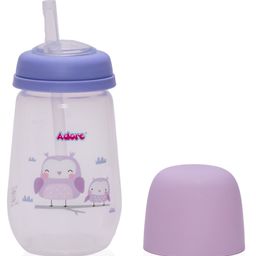 Adore Zeta Wide Neck Soft Straw Sipper with Dust Free Cap -250ml- Purple Owl-64