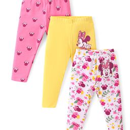 Babyhug Disney Lycra Knit Full Length Leggings with Minnie Mouse Print Pack of 3 - Pink Yellow & White-image-60