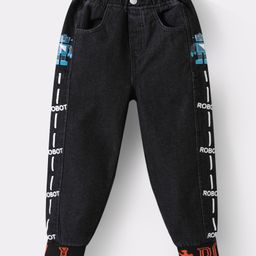 Kookie Kids Denim Full Length Jeans With Robot Print - Black-image-19