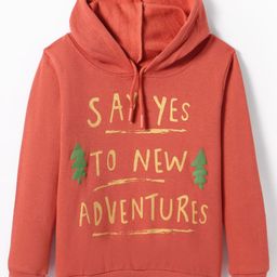 Tango Fleece Knit Full Sleeves Hooded Sweatshirt with Text Print - Rust Orange-image-57