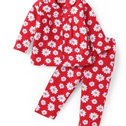Babyhug Cotton Woven Full Sleeves Floral Printed Night Suit - Red-image-101