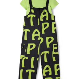 Pine Kids Cotton Knit Half Sleeves Solid T-Shirt & Dungaree with Alphabet Print - Black & Light Green-image-70