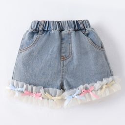 Mark & Mia Washed Shorts with Bow Applique & Frills - Light Blue-image-82