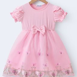 Mark & Mia Half Sleeves Party Frock With Butterfly & Bow Applique - Pink-image-11