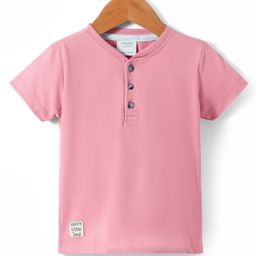 Ollypop Sinker Knit Half Sleeves T-Shirt With Patch Detailing - Pink-image-42
