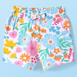 Babyhug Cotton Jersey Knit Shorts With Floral Print -White-image-50