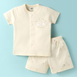 Zero Sinker Knit Half Sleeves Shorts Night Suit With Animal & Friends Text Print - Cream-image-31