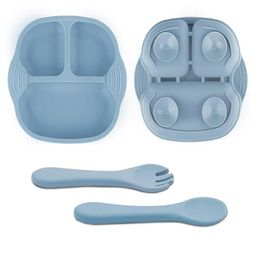 Tony Stark Newborn Essentials Baby Feeding Set, Suction Plate Set for Toddlers, Babies, Kids Plates for Food with Spoon Fork, Silicone Set (Blue)-15