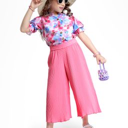 OLLINGTON ST. Woven Printed Half Sleeves Top & Pleated Cullotes - Pink-picture-29