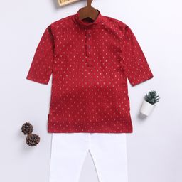JBN Creation Cotton Blend Full Sleeves Abstract Foil Printed Kurta Pyjama Set - Maroon-image-46