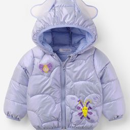 Mark & Mia Full Sleeves Butterfly Printed Padded Hooded Jacket With Applique - Light Blue-picture-47