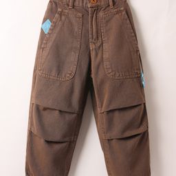 Little Kangaroos Cotton Knit Full Length Anti Bacterial Solid Trouser With Cargo Pockets - Brown-image-7