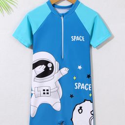Mark & Mia Half Raglan Sleeves Legged Swimsuit With Space Theme Print - Blue-image-113