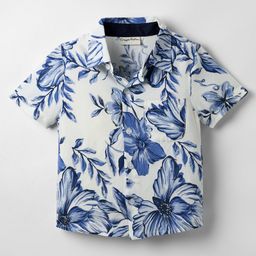 CrayonFlakes Rayon Woven Half Sleeves Floral Printed Shirt - Off White-image-64