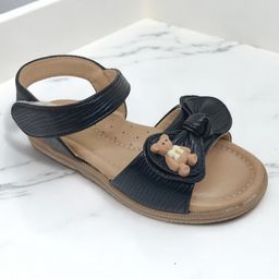 Lil Lollipop Teddy Bear Designed Bow Applique Detailed Sandals - Black-image-64