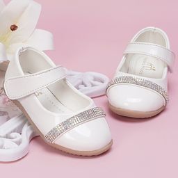 Neska Moda Rhinestones Embellished With Velcro Closure Mary Jane Ballerinas - White-image-60
