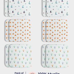 Orange Sugar 100% Cotton Muslin Pack of 12 Oranges & Sailor Printed Multipurpose Wash Cloth - Multicolor-image-99