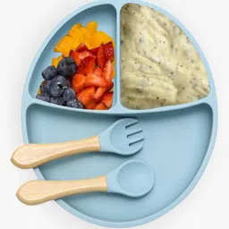 Kids Station Feeding Set 3 Piece Set (Plate, Spoon, Fork) Baby Feeding Essentials Blue-picture-8