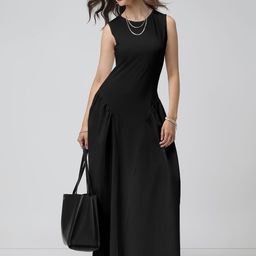 SHOWOFF Women Black Cotton Sleeveless Fit & Flare Maxi Dress-picture-22