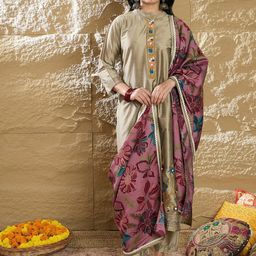 Indo Era Women Floral Embroidered Regular Thread Work Kurta with Trousers & Dupatta-14