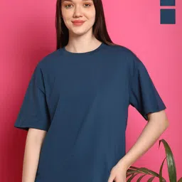 Metronaut Women Pack Of 2 Graphic Printed Round Neck Cotton Oversized T-shirts-image-65