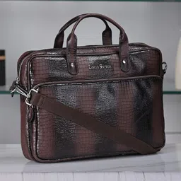 LOUIS STITCH 
Men Textured Leather Dual Tone Laptop Bag-picture-27