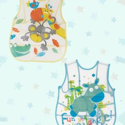 Yellow Bee Plastic Monkey and Donkey Print Bib with Adjustable Closure- Set of 2 for Boys Yellow and Blue image 5