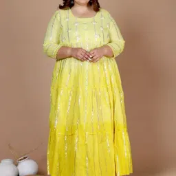 Miravan Yellow Cotton Flared Embellished Kurta-image-27