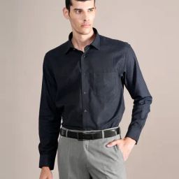 Cantabil Navy Blue Cotton Regular Fit Self Pattern Shirt-image-60