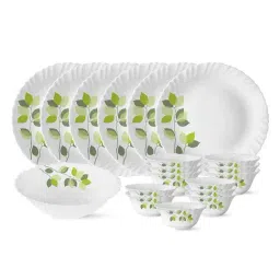 Larah by Borosil Silk Series Green Leaves 19 Piece Opalware Dinner Set-2