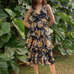 Rare Women Black Colour Midi Floral Dress-image-18