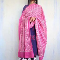 Chidiyaa Pink Pure Cotton Block Printed Ajooni Dupatta-11