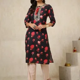 Soch Black Floral Print Straight Kurta-image-29