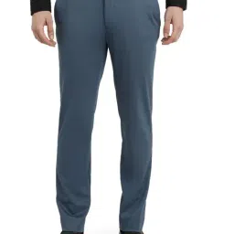 Park Avenue Medium Blue Rayon Solid Regular Fit Trousers-picture-6