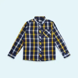 Pantaloons Junior Navy & Yellow Cotton Chequered Full Sleeves Shirt-image-75