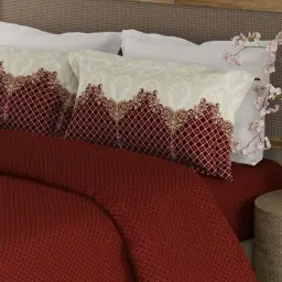 Boutique Living Heritage Walk Red Egyptian Cotton Ethnic 200 TC King Bedsheet with 2 Pillow Covers-picture-31