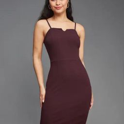 Miss Chase Wine Slim Fit Bodycon Dress-image-14