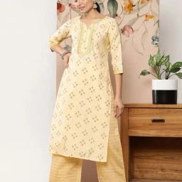 Libas Yellow Printed Kurta Palazzo Set-image-10