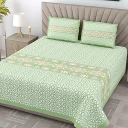 JaipurFabric Green Pure Cotton 240 TC Ethnic King Size Bedsheet with 2 Pillow Covers-picture-23