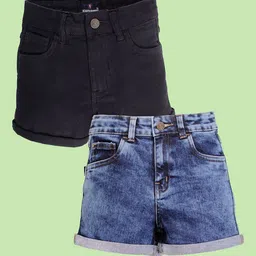 Kiddo Panti Girls Pack of 2 DenimShorts-image-14