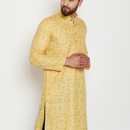 SOJANYA Men Yellow Printed Straight Kurta image 3
