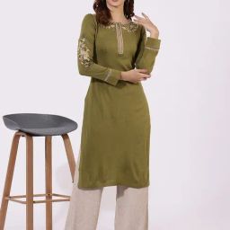 W Green Acrylic Embroidered Kurta-image-70