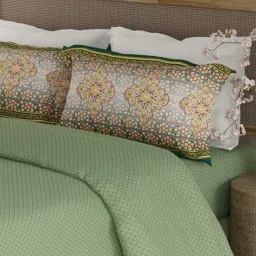 Boutique Living Heritage Walk Green Egyptian Cotton Ethnic 200 TC King Bedsheet with 2 Pillow Covers-image-45