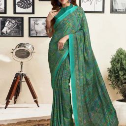 Satrani Teal Green Paisley Saree With Unstitched Blouse-picture-44
