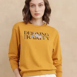RAREISM Mustard Cotton Blend Printed Long Sleeves Sweatshirt-image-18