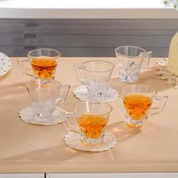 Troveas Clear Glass Pebelle Tea & Coffee Cup - Set of 6 (135 ml)-picture-38
